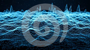 Abstract digital visualization of a blue network of interconnected points forming a three-dimensional landscape of