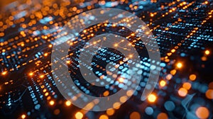 Abstract Binary Code Background with Glowing Lights Depicting Data Stream and Network Connection