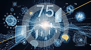 Abstract digital visualization of data streams and futuristic technology with glowing numbers