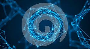 Abstract Blue Geometric Network Structure with Glowing Nodes and Lines connection technology