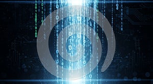 Abstract Digital Binary Code Stream with Circuit Board Background