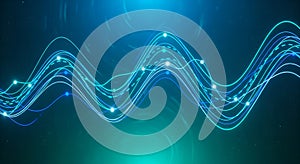 Abstract Blue Waveform with Glowing Dots