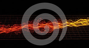 An abstract digital visualization featuring a wave-like pattern composed of small,