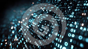 Abstract Digital Visualization of Glowing Blue Binary Code and Digital Information Flowing Through Cyber Space Network