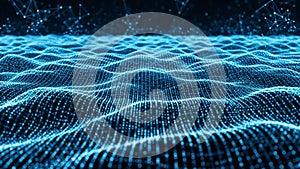 Abstract digital visualization of a glowing blue digital wave or data network