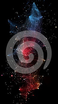 Abstract Digital Visualization of Interconnected Cosmic Network with Glowing Particles