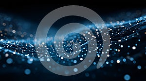 Abstract digital visualization of interconnected glowing data points forming a complex network structure on a dark blue background