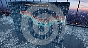 Abstract digital visualization of machine learning model optimization with glowing data streams