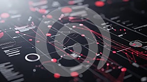 Abstract digital visualization with red and black network connections