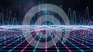 Abstract digital visualization of sound waves and data streams audio