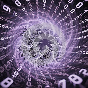 Digital Vortex of Binary Code and Fractal Patterns