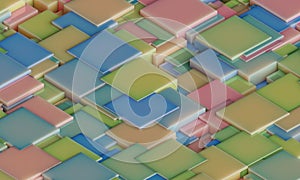 Abstract digital wallpaper design of cubes on a plane with intersecting geometry . 3d render.