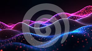 Abstract Digital Wave Background Futuristic Neon Particles and Glowing Dots in Motion