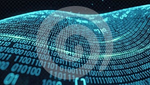 Abstract digital wave of binary code on dark background