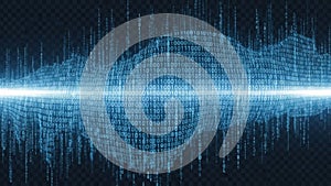 Abstract digital wave of binary code on dark background