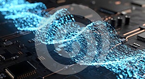 Abstract Digital Wave on Circuit Board Representing Technology and Data Flow in Electronics