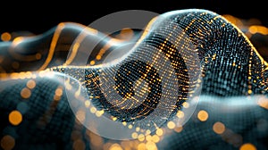 Abstract Digital Wave. Flowing Binary Code, Big Data, Technology Background. 3D Render.