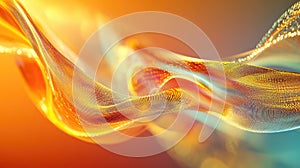 Abstract digital wave flowing golden particles data stream