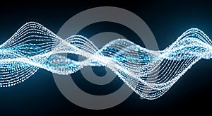 Abstract digital wave of glowing particles on dark background