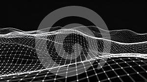 Abstract digital wave grid on black background, futuristic data visualization.