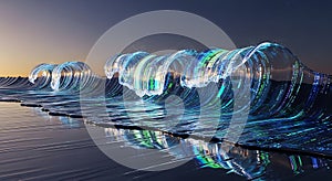 Abstract Digital Wave in Ocean, Future Technology Concept, Data Stream