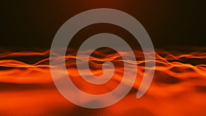 Abstract digital wave pattern that features illuminated red dots on a dark background, creating depth. Weave effect. 3D vector.