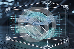 Abstract digital wave pattern in transparent cube