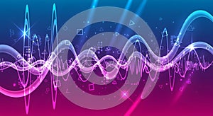 Abstract digital wave pattern with vibrant colors and light