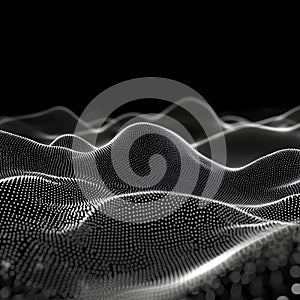 Abstract digital waveform with dotted terrain on black background photo
