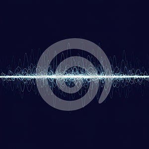 An abstract digital waveform extends horizontally across a dark background. The