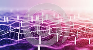 Abstract Digital Waveform with Glowing Particles and Vertical Bars