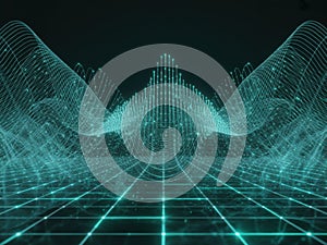 Abstract Digital Waveform and Grid Visualization in Teal