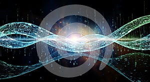Abstract Digital Waveform with Binary Code and Circuitry - Futuristic Data Flow
