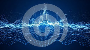 Abstract digital waveform visualization on dark blue background