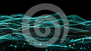 Abstract Digital Waves Background, Turquoise Technology, Data Flow Concept