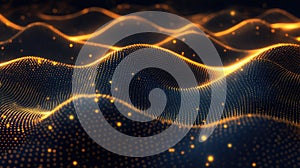 Abstract digital waves creating a glowing particle network background