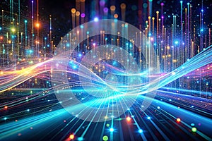 Abstract digital waves flowing through data network