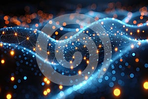 Abstract Blue and Orange Wave of Light, Digital Network, Futuristic Technology