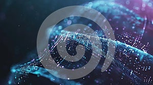 Abstract Digital Binary Code Particle Wave Background with Purple Hues