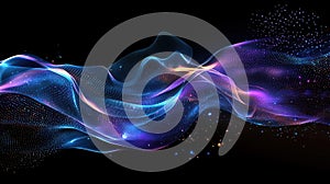 Abstract digital waves with neon colors flowing against black background photo