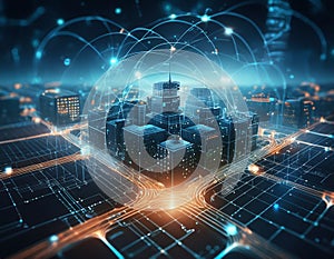 Abstract Digital World Illustration with Interconnected Nodes and Floating Code Fragments