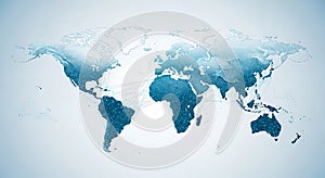 Abstract digital world map showcasing interconnected global network lines and glowing points data visualization