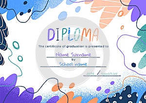 Abstract diploma template for school and kindergarten kids. Childish certificate background with modern creative frame