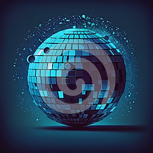 Abstract disco ball with particles on dark blue background. Vector illustration.