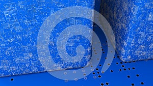 Abstract displacement cube and floor. 3d rendering digital backdrop