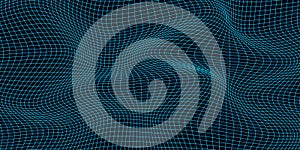 Abstract distorted wireframe wave. Vector curve surface background. Technology grid pattern. Mesh wave