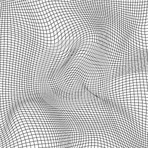 Abstract distorted wireframe wave. Vector curve surface background. Technology grid pattern. Mesh wave
