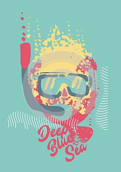 Abstract diver portrait with diving mask and snorkel.