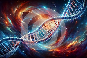 abstract DNA chain on multicolored space background