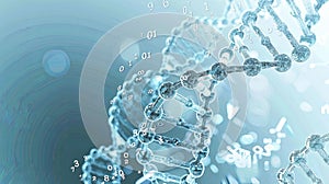 Abstract DNA double helix with binary code on a blue background